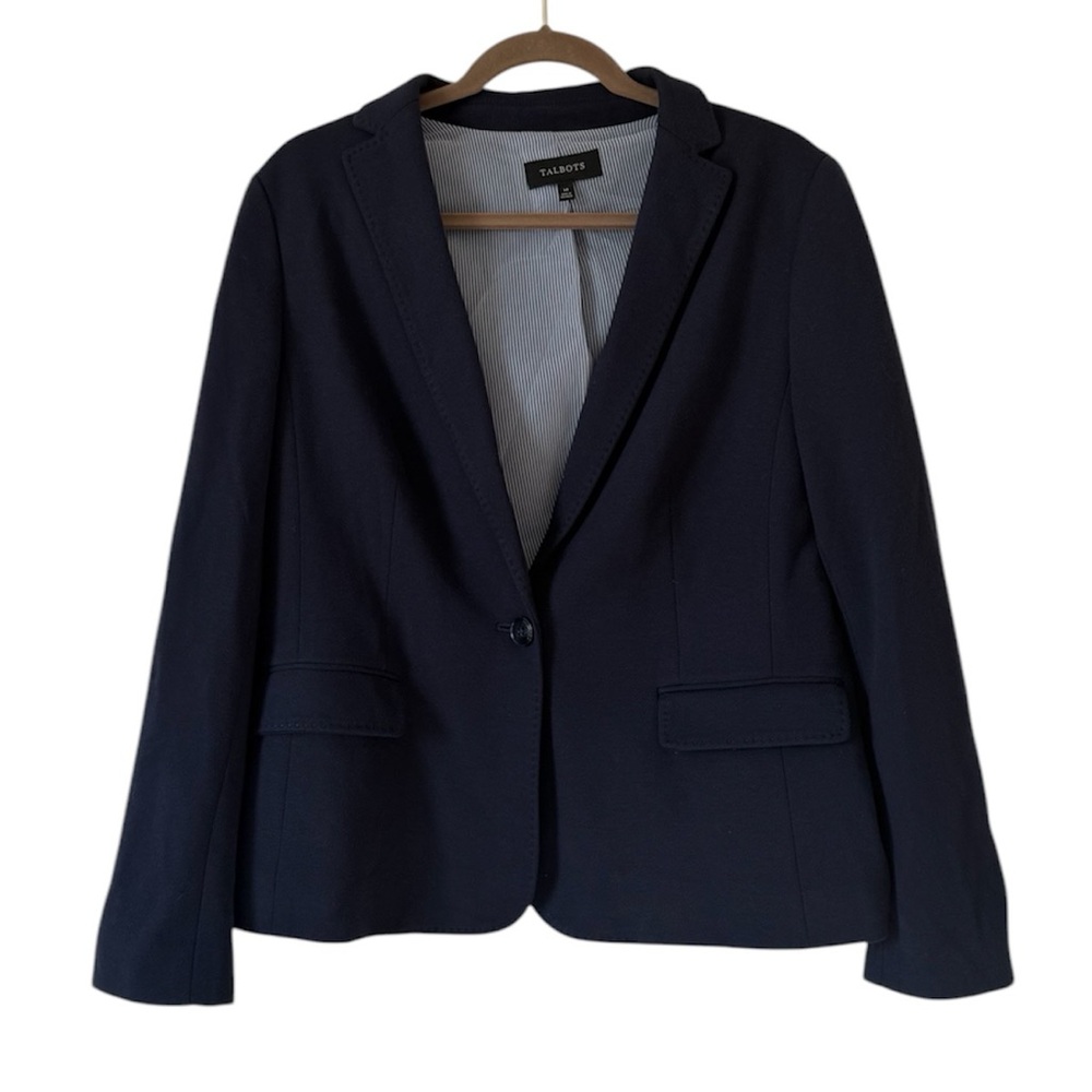 Talbots Womens Navy Blue Blazer Jacket 14 Single Button Classic Career Preppy
